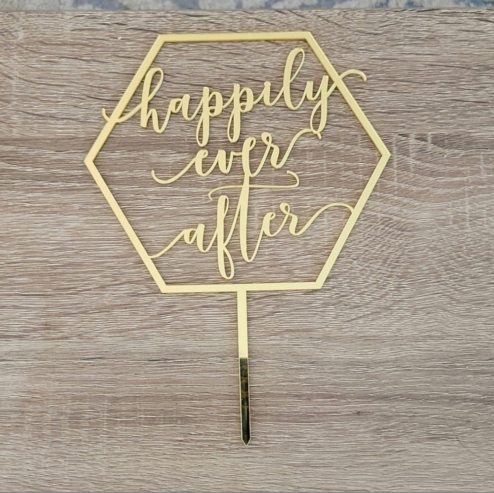 Gold 'Happily Ever After' Cake Topper